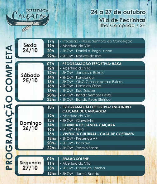 Programação oficial completa da IX Festança Caiçara 2025