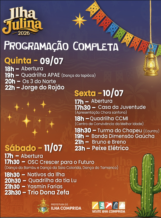 Programação oficial completa do Ilha Julina 2026