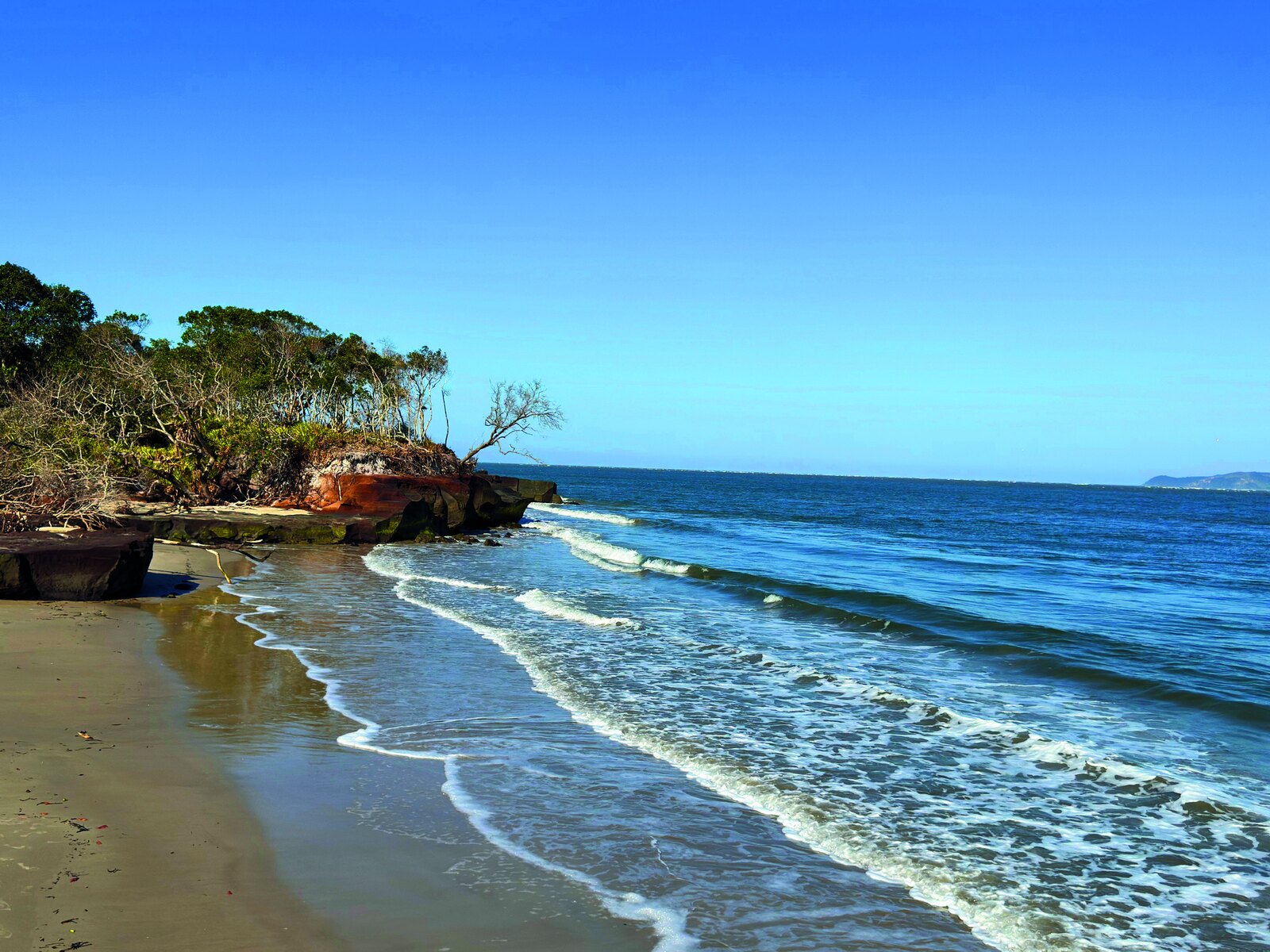 Praia, falésias e vegetação preservada no sul de Ilha Comprida